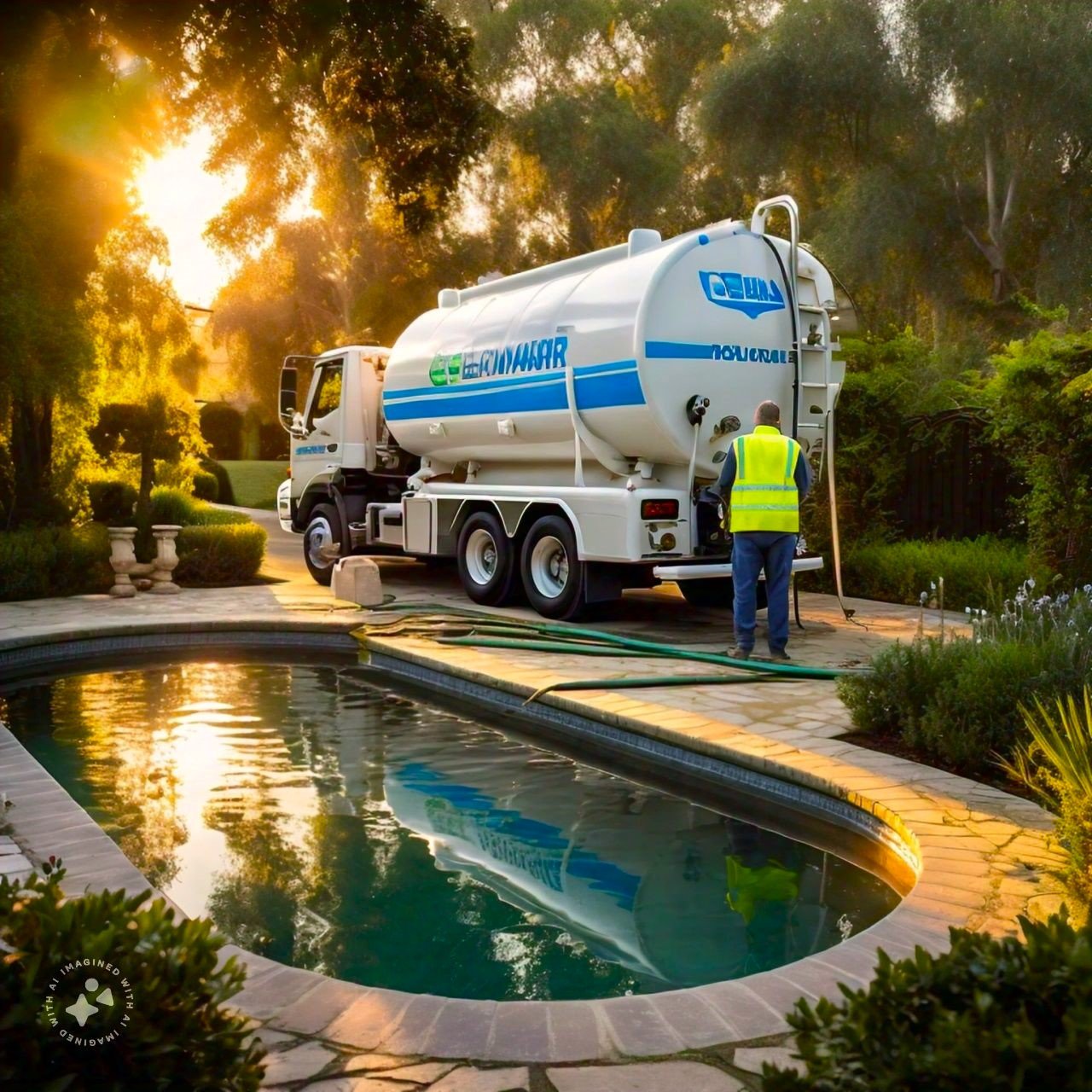 Water tanker filling swimming pool